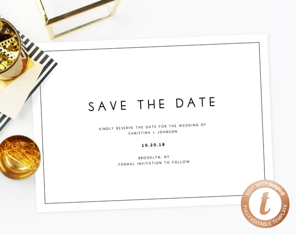 INSTANT DOWNLOAD Save the Date, Save the Date Template, Save the Date Printable, Wedding Printable, Minimalistic Wedding Template, Templett