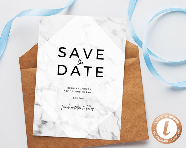 INSTANT DOWNLOAD Save the Date, Save the Date Template, Marble Save the Date Printable, Wedding Printable, Wedding Template, Templett, W07