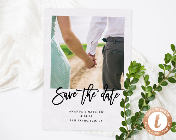 INSTANT DOWNLOAD Save the Date, Save the Date Template, Save the Date Printable, Save the Date Photo Card, Engagement Photo, Templett