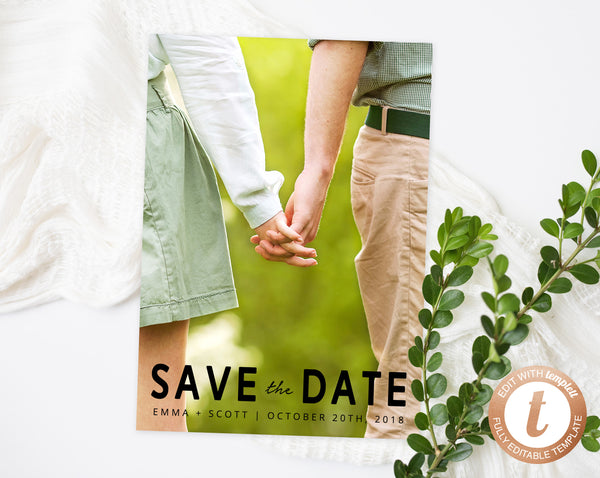 INSTANT DOWNLOAD Save the Date, Engagement Photo Save the Date Template, Save the Date Photo Card, Modern Save the Date, Templett