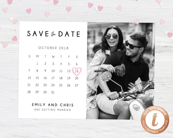 INSTANT DOWNLOAD Save the Date, Save our Date Template, Save the Date Calendar, Save the Date Photo Card Template, Picture Card, Templett