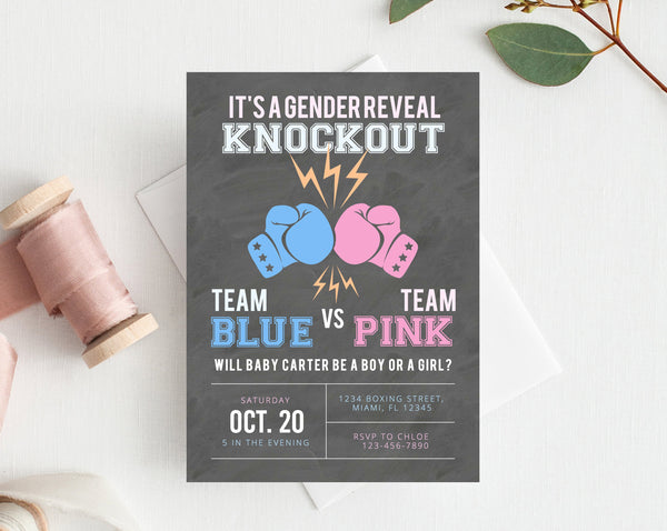 INSTANT DOWNLOAD Gender Reveal Party Invitation, Boxing Gender Reveal, Boy or Girl, Gender Reveal Knockout, Invitation Template, Templett