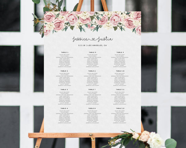 INSTANT DOWNLOAD Wedding Seating Chart, Roses Seating Chart Printable, Wedding Seating Board, Floral Table Sign, Templett, W06