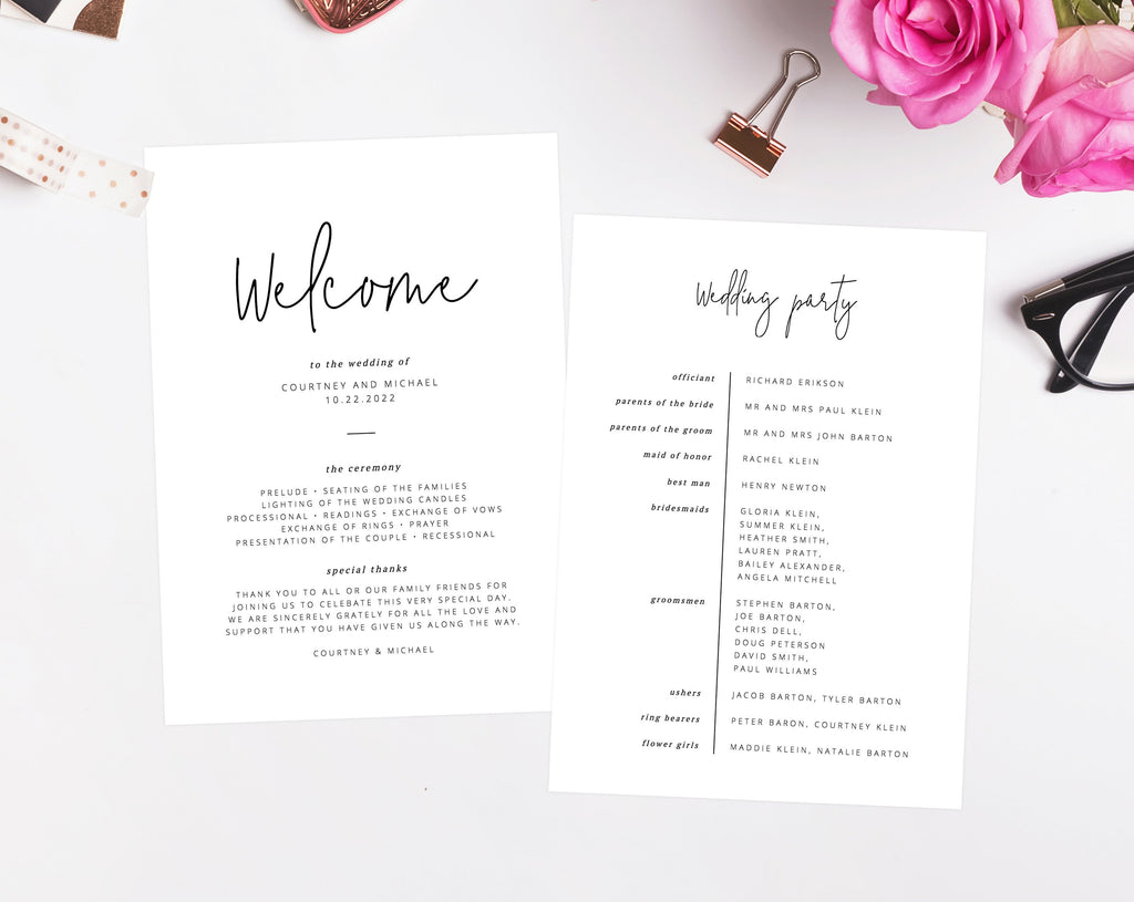 Wedding Program Template, Printable Wedding Program, Simple Wedding Pr ...