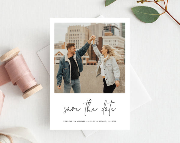 Photo Save the Date, Save the Date with Pictures Template, Printable Save the Date Card, Engagement Photo Save the Dates, Templett, W13