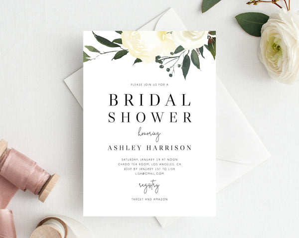 INSTANT DOWNLOAD Bridal Shower Invitation Template, Printable Bridal Shower, Floral Themed Invitation, Bridal Shower Invites, Templett, W19