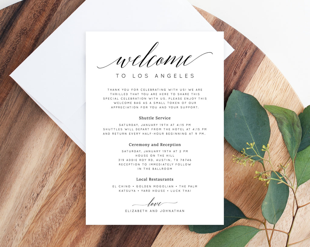 Wedding Welcome Bag Letter Insert, Welcome Bag Note, Wedding Thank You,  Itinerary, Agenda, Instant Download, Editable, Templett #023-101WB