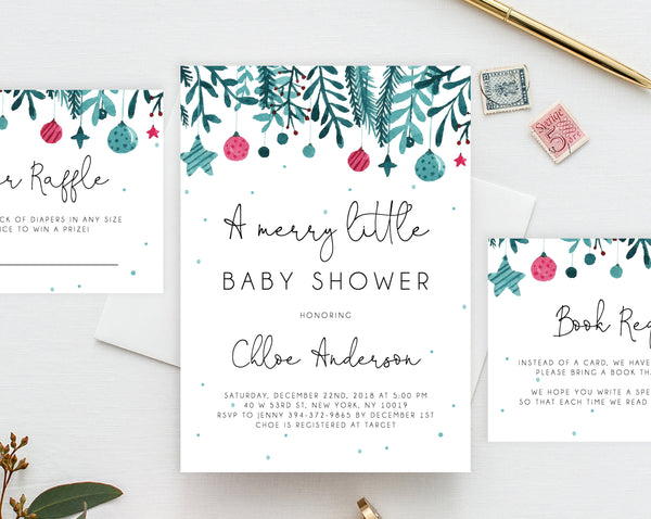 A Merry Little Baby Shower Invitation Template, Printable Christmas Baby Shower Invitation, Winter Holiday Baby Shower Invitation, Templett