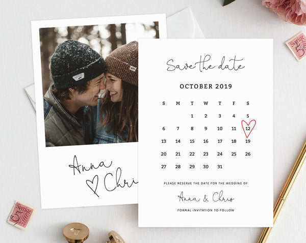 Editable Save the Date Calendar, Save the Date Template, Save the Date Photo Printable, Wedding Invitation Template, Templett