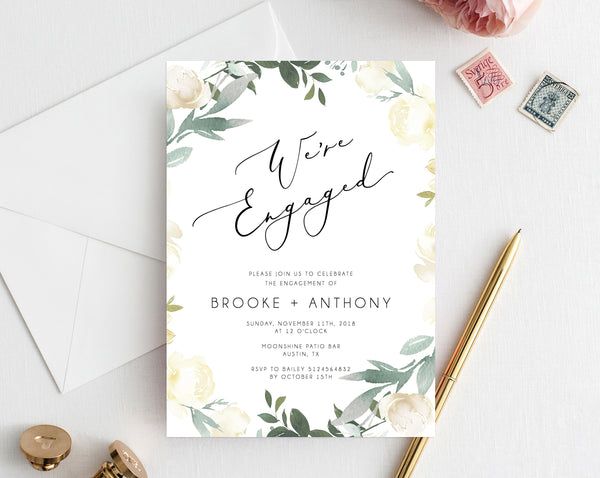 Floral Engagement Party Invitation Template, Printable Engagement Invitation, Engagement Invite, Editable Template, Templett, W21