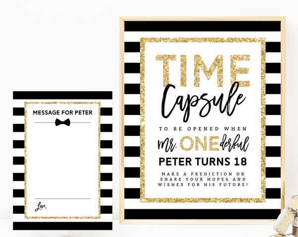 Mr. Onederful Time Capsule Sign Template, Printable Time Capsule, Editable First Birthday Time Capsule With Matching Cards, Templett, B02