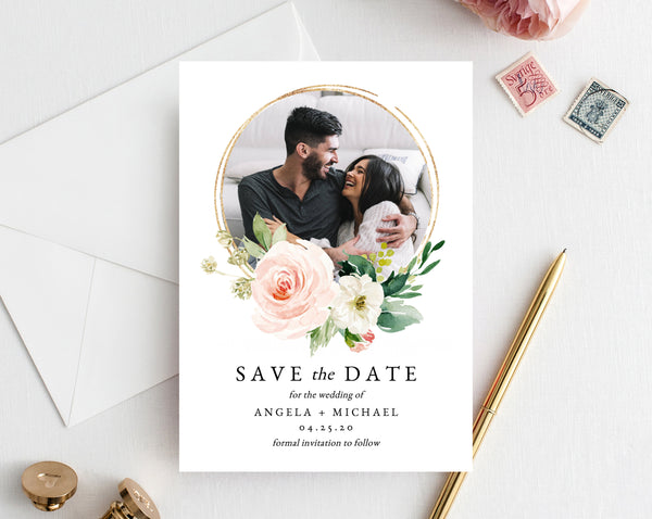 Blush Floral Save the Date Template, Printable Save the Date Photo Card, Editable Save Our Date Template Instant Download, Templett, W29