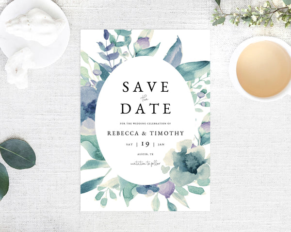 INSTANT DOWNLOAD Save the Date, Watercolor Greenery Save the Date Template, Save the Date, Blue and Purple Save the Date, Templett, W23