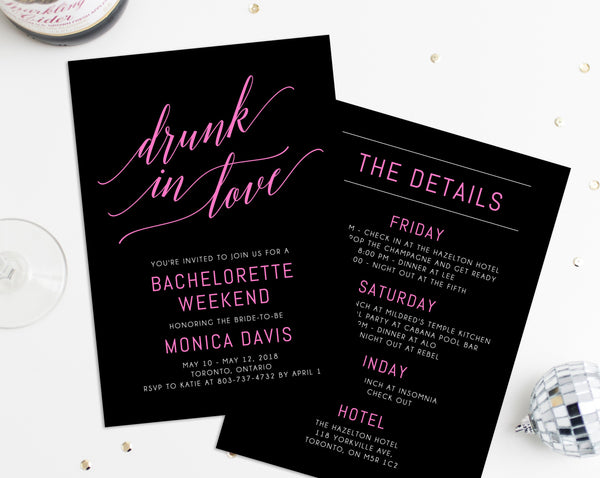 Drunk In Love Bachelorette Invitation Template, Printable Bachelorette Party Invite, Bachelorette Itinerary, Editable Template, Templett