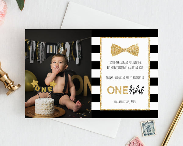 INSTANT DOWNLOAD Mr. Onederful Thank You Card Template, Thank You Photo Card, Mister One-derful Birthday Card, First Birthday, Templett, B02