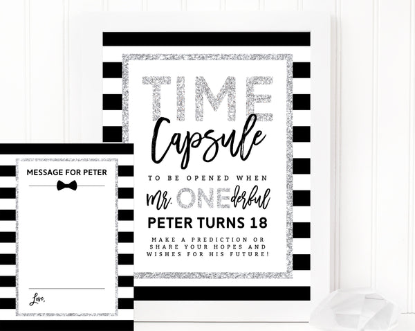 Mr. Onederful Time Capsule Sign Template, Printable Time Capsule, Editable First Birthday Time Capsule With Matching Cards, Templett, B02B