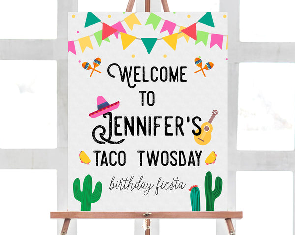 Taco Twosday Welcome Sign Template, Printable Fiesta Themed Party Welcome Sign, Taco Twosday Birthday Signs, Editable, Templett