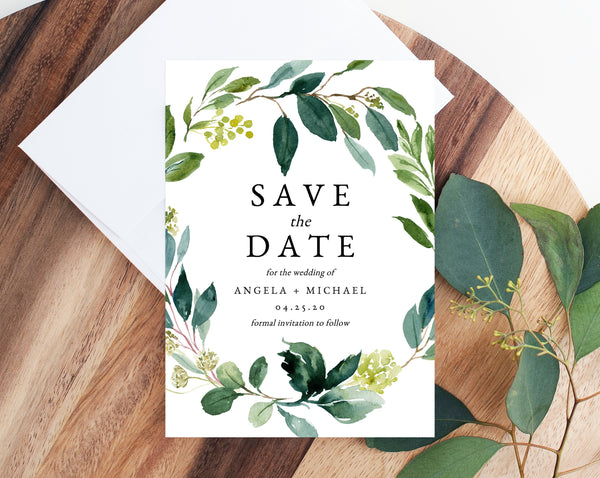 Greenery Save the Date Template, Printable Greenery Wedding Save the Date Card, Editable Save Our Date, Instant Download, Templett W28