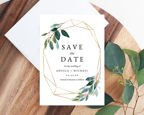 Greenery Save the Date Template, Printable Greenery Wedding Save the Date Card, Editable Save Our Date, Instant Download, Templett, W28