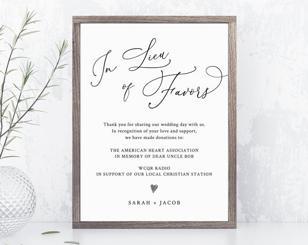 In Lieu of Favors Sign Template, Printable In Lieu of Favors Sign, Editable In Lieu of Favors Sign, Wedding Donation Sign, Templett, W30