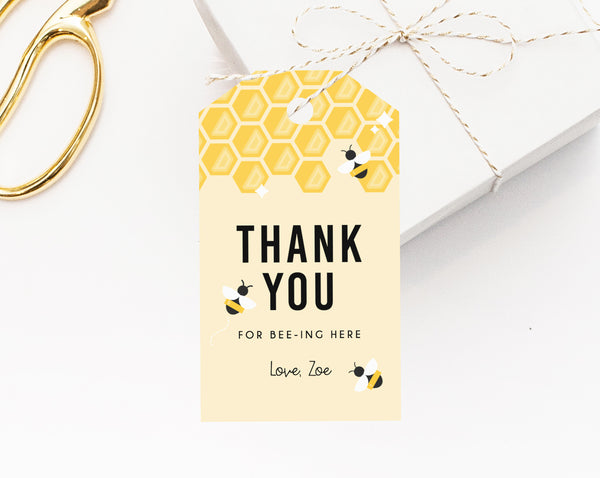 Bee Day Birthday Party Favor Tag Template, Bee-Day Favor Label, Gift Tag, Bee Day Birthday Thank You Label, Templett