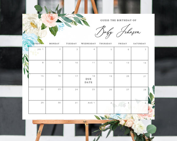 Due Date Calendar Template, Baby Shower Calendar, Baby Due Date Game, Printable Baby Birthday Predictions, Guess The Due Date, Templett
