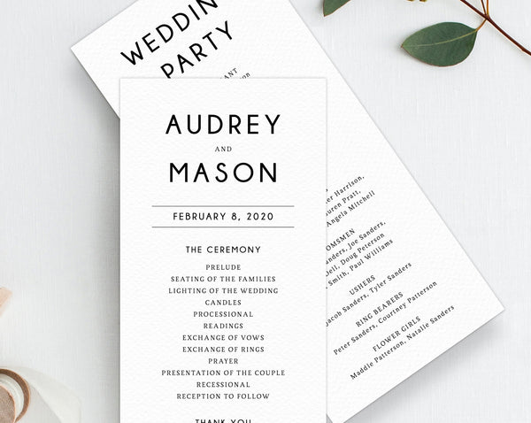 Wedding Program Template, Printable Wedding Program, Simple Wedding Program, Editable Ceremony Programs, Instant Download, Templett, W25