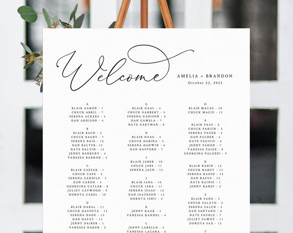 Welcome Wedding Seating Chart Template, Table Chart Printable, Alphabetical Seating Chart Board, Wedding Sign, Templett, W30