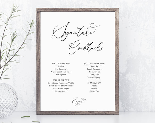 Wedding Signature Cocktails Sign Template, Editable Wedding Signature Drinks Menu Sign, Wedding Bar, Instant Download, Templett, W30