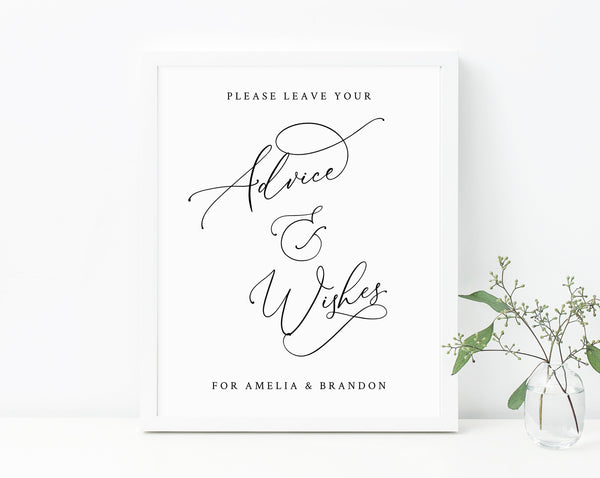 Wedding Guest Book Sign, Wishes for the Newlyweds, Guest Book Sign Printable, Advice Sign, Well Wishes Sign, Instant Download, Templett, W30