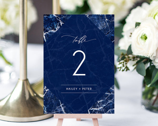 Navy Marble Wedding Table Numbers Template, Printable Navy Wedding Table Numbers, Simple Table Number Card Template, DIY, Templett, W38