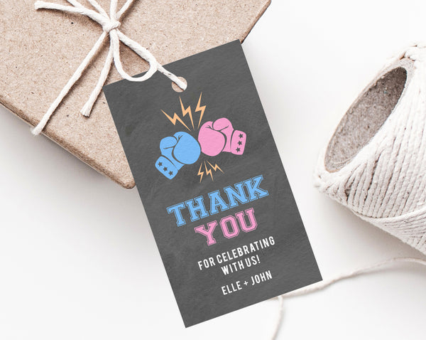 Gender Reveal Favor Tag Template, Thank You Tag, Boxing Themed Favor Label, Gift Tags, Gender Reveal Knockout Favor Tag Printable, Templett