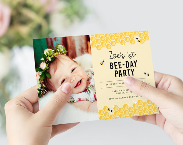 Bee Day Invite Template, Bumble Bee Birthday Invitation Template, Printable Bee Honeycomb Birthday Invitation, Instant Download, Templett