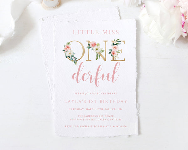 Miss Onederful Invitation Template, Printable Miss Onederful Invitations, One-derful First Birthday Invite, Instant Download Templett, B09