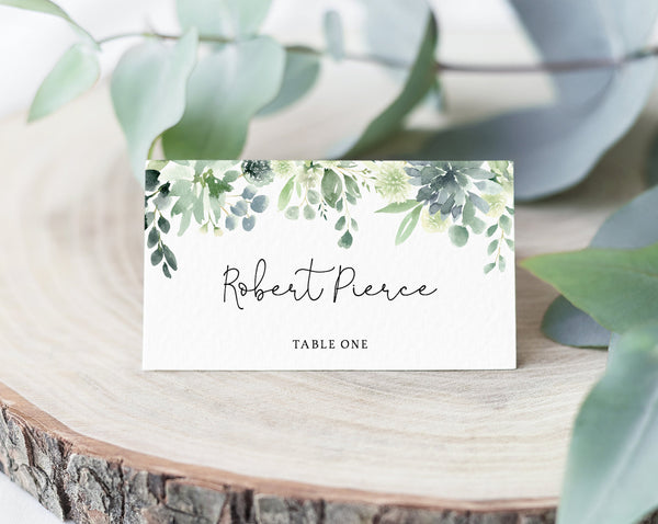 INSTANT DOWNLOAD Succulent Wedding Place Cards, Greenery Escort Card, Wedding Seating Cards, Table Decor, Instant Download, Templett, W40