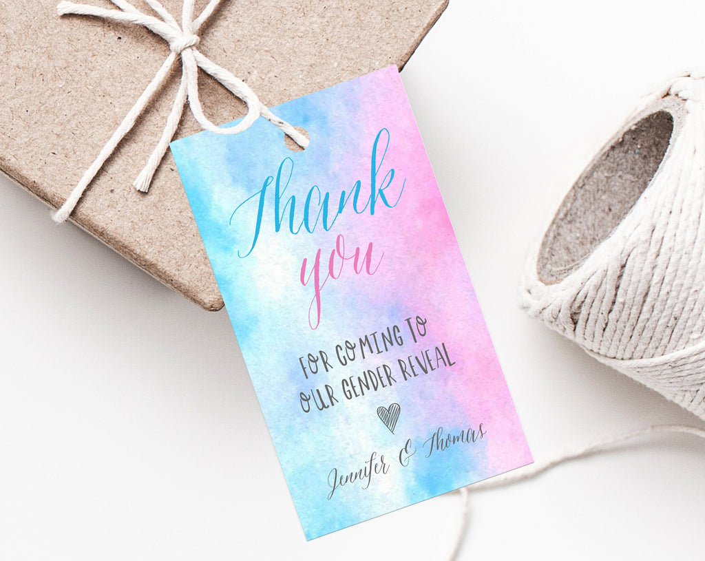 Gender Reveal Favor Tag Template, Thank You Tags, Blue or Pink Gift Ta | paperandthings for Free Printable Gender Reveal Labels
