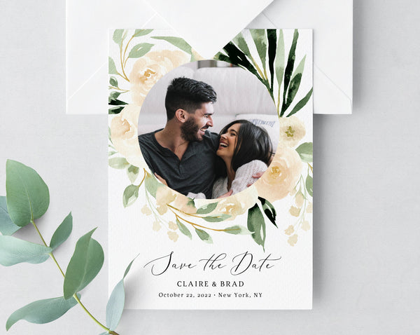Peach Floral Save the Date Template, Printable Save the Date Photo Card, Editable Save Our Date Template Instant Download, Templett, W41