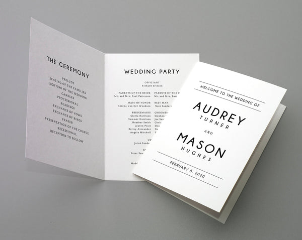 Bi-Fold Wedding Program Template, Printable Folded Wedding Program Booklet, Editable Minimalistic Wedding Program, Templett, W25