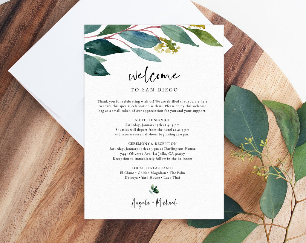 EDITABLE COLOR Wedding Welcome Letter Itinerary Thank You Card