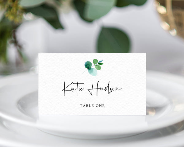 Greenery Wedding Place Cards Template, Eucalyptus Escort Cards, Printable Wedding Tent Cards, Instant Download, Templett, W48