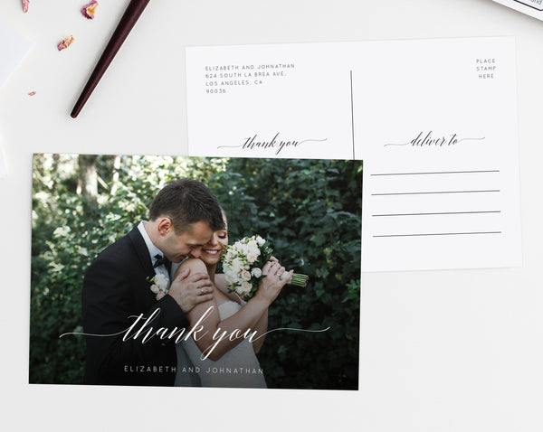 Thank You Photo Card Template, Printable Thank You Postcard, Wedding Thank You Card, Instant Download Editable Template, Templett, W02
