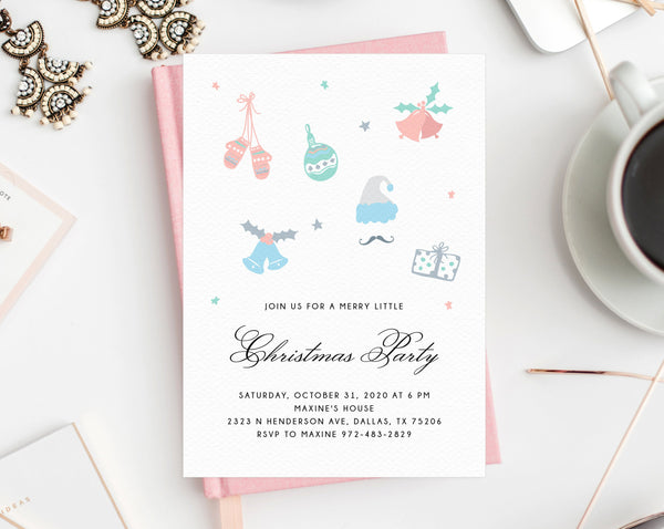 Pastel Christmas Party Invitation Template, Kids Christmas Party Invitation, Printable Holiday Party Invite, Winter Party, Templett