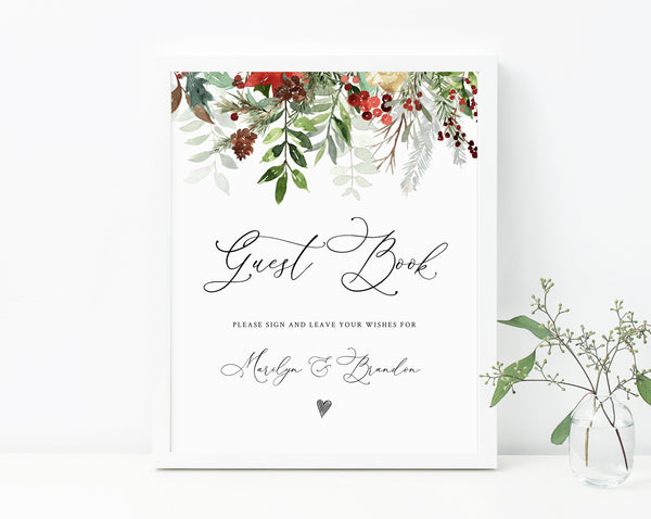 Winter Wedding Guest Book Sign Template, Christmas Wedding Wishes for the Newlyweds, Printable Advice Sign, Best Wishes, W46