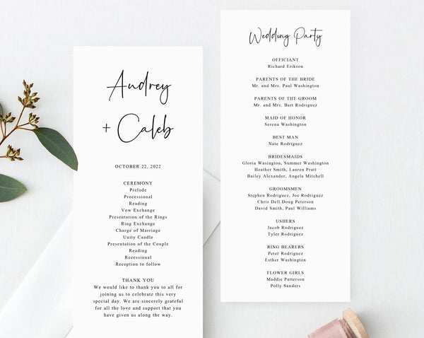 Wedding Program Template, Printable Wedding Program, Simple Wedding Program, Editable Ceremony Programs, Templett, W50