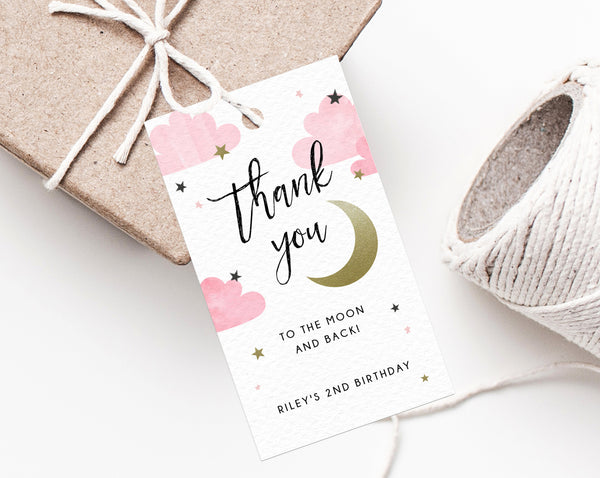 Two The Moon Favor Tag Template, Thank You To The Moon And Back Favor Tag, Gift Tag, Gold Moon Birthday Party Favor Label, Templett