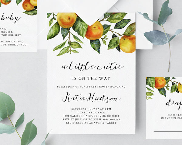 A Little Cutie Baby Shower Invitation Template, Printable Orange Baby Shower Invite, Cutie Clementine Baby Shower Invitation, Templett