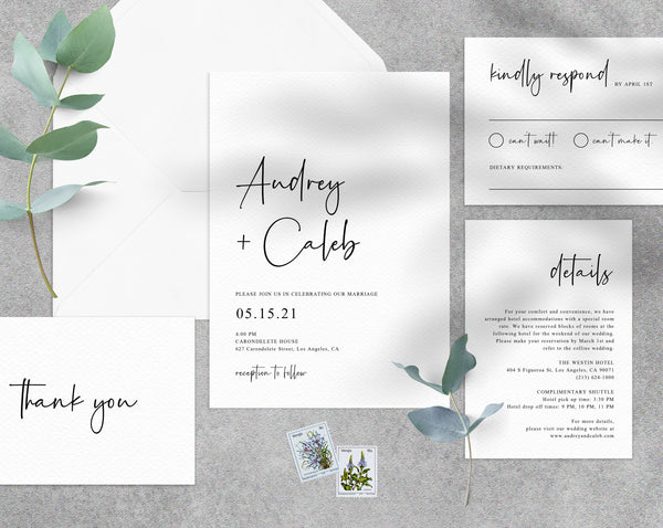 Wedding Invitation Template, Printable Wedding Invitation Suite, Simple Wedding Invitation Set, Instant Download, Templett, W50