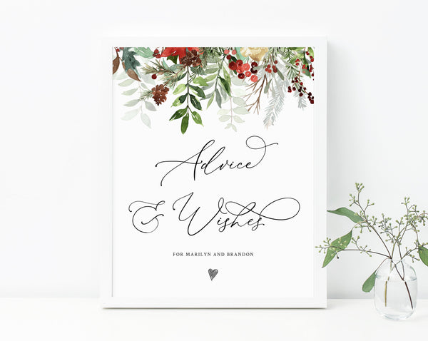 Christmas Wedding Guest Book Sign, Wishes for the Newlyweds, Winter Guest Book Sign Printable, Advice Sign, Well Wishes Sign, Templett, W46