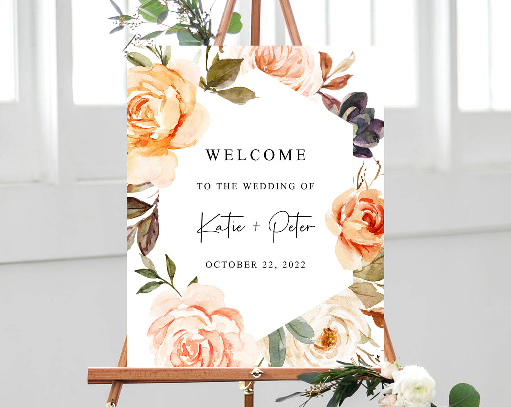 Wedding Welcome Sign Template, Pink and White Floral - Artful Life Designs