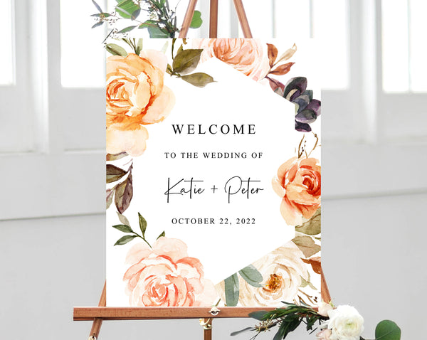 Warm Floral Wedding Welcome Sign Template, Welcome to the Wedding Printable, Rustic & Nude Welcome Board, Instant Download, Templett, W51